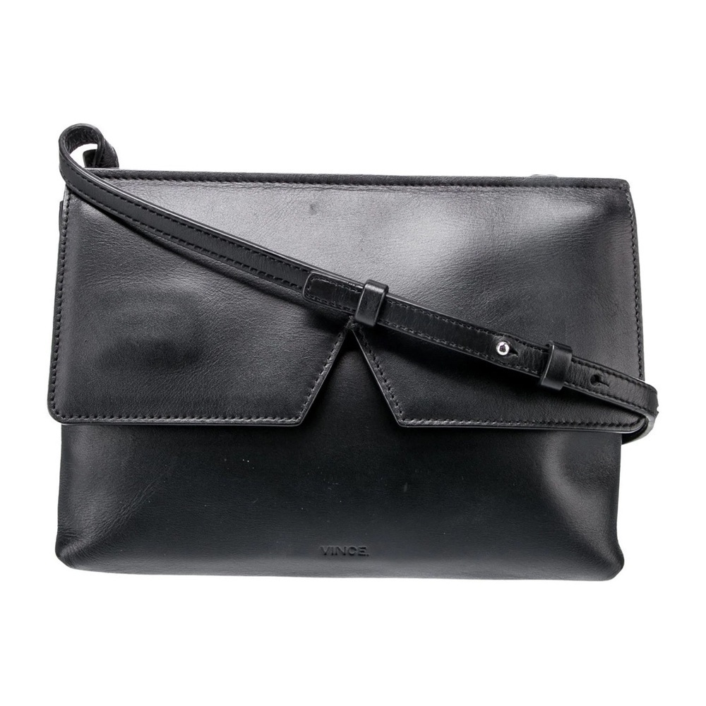 Vince Siena Signature Collection V Medium Black Leather Crossbody Bag